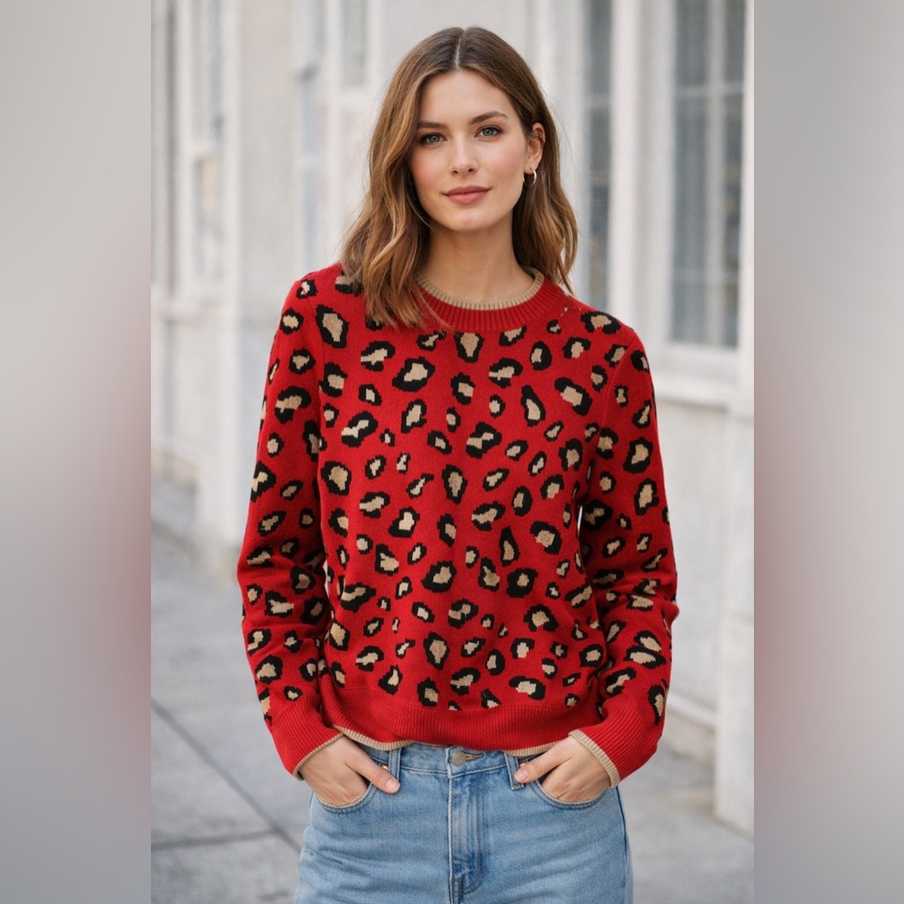 Charter Club Red Leopard Print Sweater